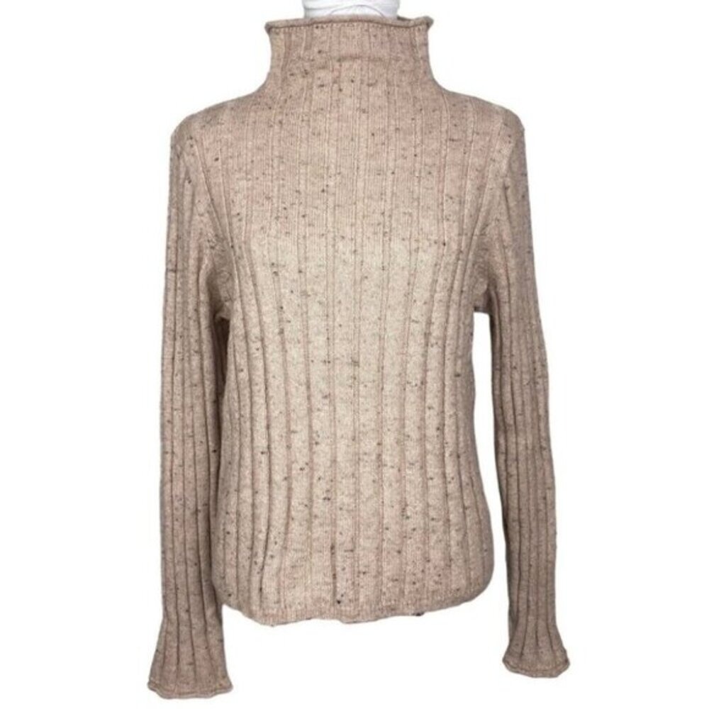 Madewell Womens Donegal Evercrest Coziest Yarn Ribbed Turtleneck Sweater Tan XL
